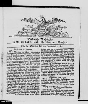 Berlinische Nachrichten von Staats- und gelehrten Sachen vom 20.01.1767