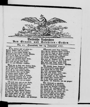 Berlinische Nachrichten von Staats- und gelehrten Sachen vom 24.01.1767