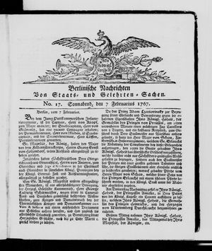 Berlinische Nachrichten von Staats- und gelehrten Sachen vom 07.02.1767
