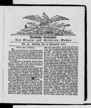 Berlinische Nachrichten von Staats- und gelehrten Sachen vom 10.02.1767