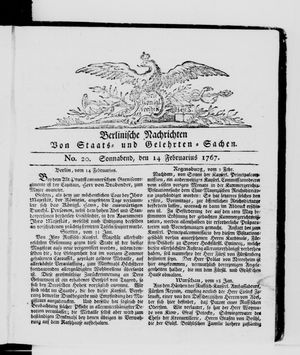 Berlinische Nachrichten von Staats- und gelehrten Sachen vom 14.02.1767