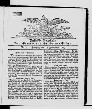 Berlinische Nachrichten von Staats- und gelehrten Sachen vom 17.02.1767