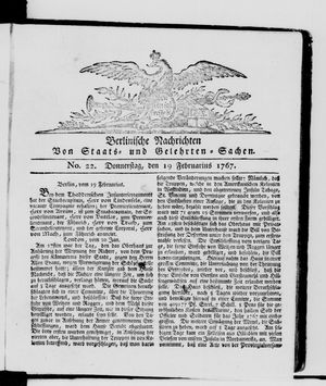 Berlinische Nachrichten von Staats- und gelehrten Sachen vom 19.02.1767