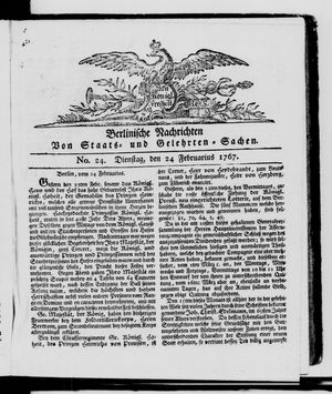 Berlinische Nachrichten von Staats- und gelehrten Sachen vom 24.02.1767