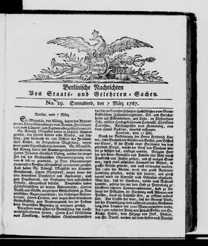 Berlinische Nachrichten von Staats- und gelehrten Sachen vom 07.03.1767