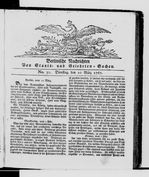Berlinische Nachrichten von Staats- und gelehrten Sachen vom 10.03.1767