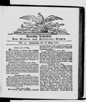 Berlinische Nachrichten von Staats- und gelehrten Sachen vom 26.03.1767