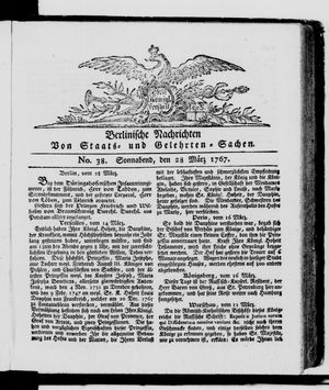 Berlinische Nachrichten von Staats- und gelehrten Sachen vom 28.03.1767