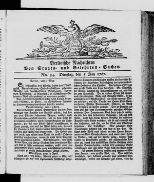 Berlinische Nachrichten von Staats- und gelehrten Sachen vom 05.05.1767