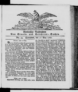 Berlinische Nachrichten von Staats- und gelehrten Sachen vom 16.05.1767