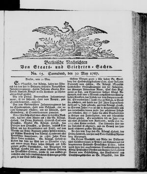 Berlinische Nachrichten von Staats- und gelehrten Sachen vom 30.05.1767