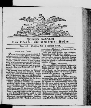 Berlinische Nachrichten von Staats- und gelehrten Sachen vom 02.06.1767
