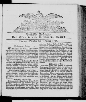 Berlinische Nachrichten von Staats- und gelehrten Sachen vom 09.06.1767
