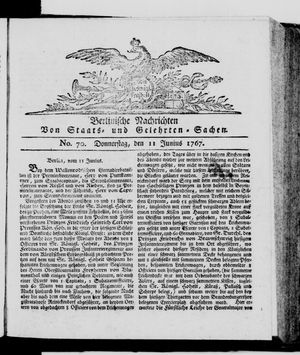 Berlinische Nachrichten von Staats- und gelehrten Sachen vom 11.06.1767