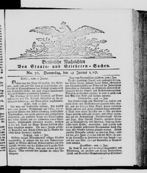 Berlinische Nachrichten von Staats- und gelehrten Sachen vom 25.06.1767
