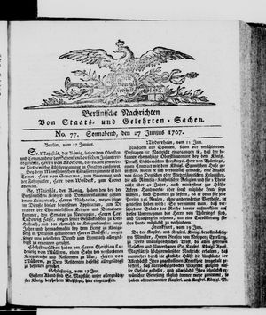 Berlinische Nachrichten von Staats- und gelehrten Sachen vom 27.06.1767