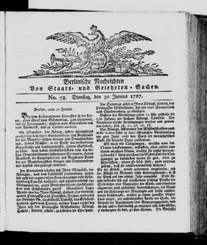 Berlinische Nachrichten von Staats- und gelehrten Sachen vom 30.06.1767