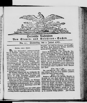 Berlinische Nachrichten von Staats- und gelehrten Sachen vom 09.07.1767