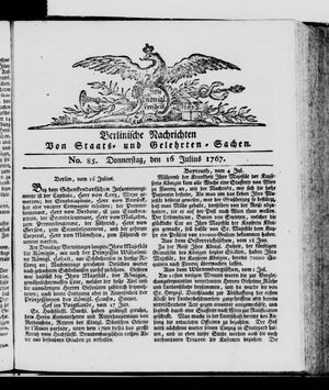 Berlinische Nachrichten von Staats- und gelehrten Sachen vom 16.07.1767