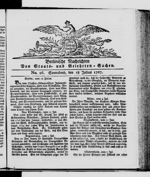 Berlinische Nachrichten von Staats- und gelehrten Sachen vom 18.07.1767