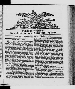 Berlinische Nachrichten von Staats- und gelehrten Sachen vom 23.07.1767