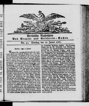 Berlinische Nachrichten von Staats- und gelehrten Sachen vom 28.07.1767