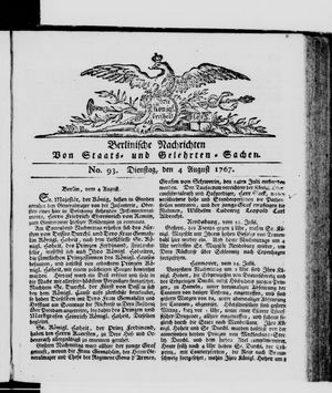Berlinische Nachrichten von Staats- und gelehrten Sachen vom 04.08.1767