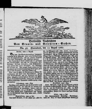 Berlinische Nachrichten von Staats- und gelehrten Sachen vom 15.08.1767