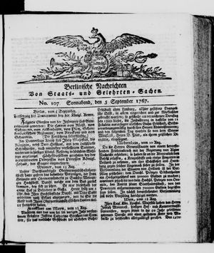 Berlinische Nachrichten von Staats- und gelehrten Sachen vom 05.09.1767