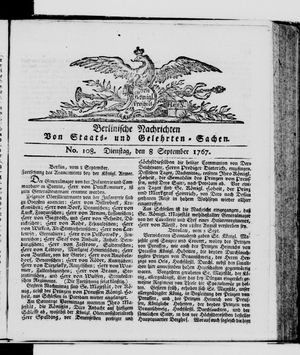 Berlinische Nachrichten von Staats- und gelehrten Sachen vom 08.09.1767