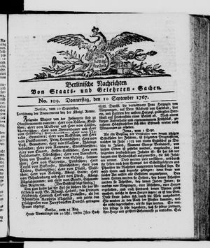 Berlinische Nachrichten von Staats- und gelehrten Sachen vom 10.09.1767