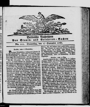 Berlinische Nachrichten von Staats- und gelehrten Sachen vom 17.09.1767
