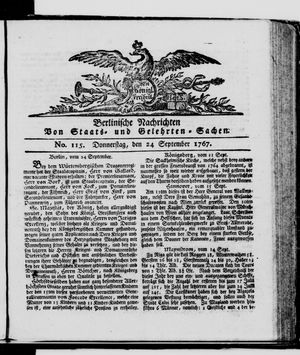 Berlinische Nachrichten von Staats- und gelehrten Sachen vom 24.09.1767