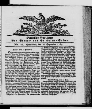 Berlinische Nachrichten von Staats- und gelehrten Sachen vom 26.09.1767