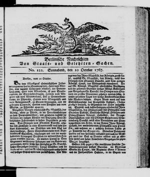 Berlinische Nachrichten von Staats- und gelehrten Sachen vom 10.10.1767