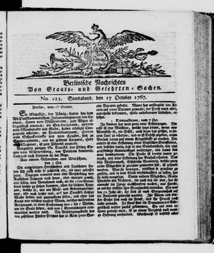 Berlinische Nachrichten von Staats- und gelehrten Sachen vom 17.10.1767