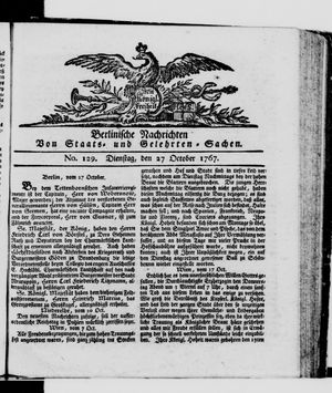Berlinische Nachrichten von Staats- und gelehrten Sachen vom 27.10.1767