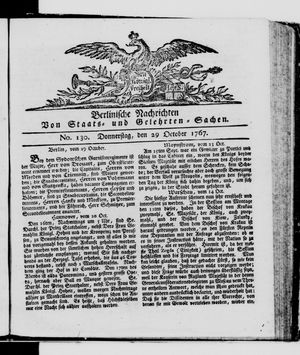 Berlinische Nachrichten von Staats- und gelehrten Sachen vom 29.10.1767