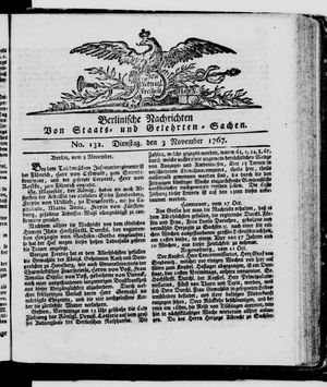 Berlinische Nachrichten von Staats- und gelehrten Sachen vom 03.11.1767