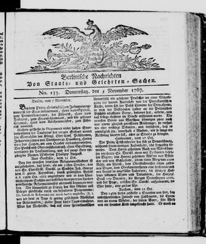 Berlinische Nachrichten von Staats- und gelehrten Sachen vom 05.11.1767