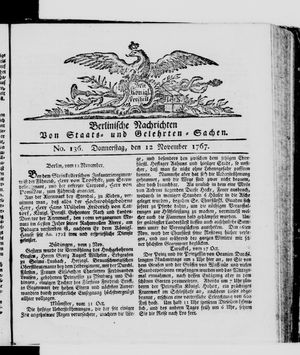 Berlinische Nachrichten von Staats- und gelehrten Sachen vom 12.11.1767