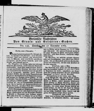 Berlinische Nachrichten von Staats- und gelehrten Sachen vom 17.11.1767