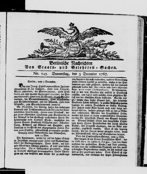 Berlinische Nachrichten von Staats- und gelehrten Sachen vom 03.12.1767