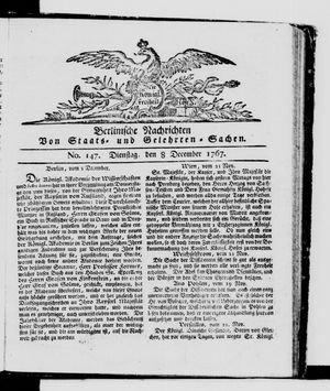 Berlinische Nachrichten von Staats- und gelehrten Sachen vom 08.12.1767