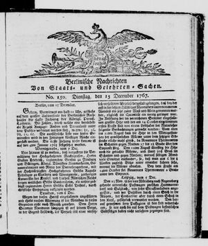 Berlinische Nachrichten von Staats- und gelehrten Sachen vom 15.12.1767
