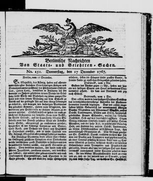 Berlinische Nachrichten von Staats- und gelehrten Sachen vom 17.12.1767