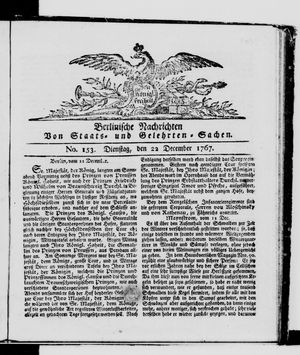 Berlinische Nachrichten von Staats- und gelehrten Sachen vom 22.12.1767
