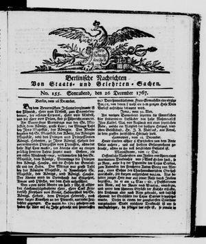 Berlinische Nachrichten von Staats- und gelehrten Sachen vom 26.12.1767