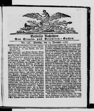Berlinische Nachrichten von Staats- und gelehrten Sachen vom 29.12.1767