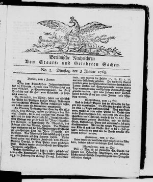 Berlinische Nachrichten von Staats- und gelehrten Sachen vom 05.01.1768